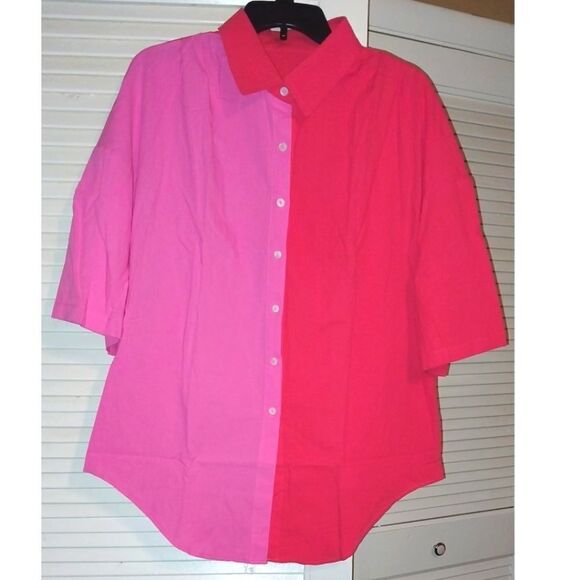 Color block drop shoulder button down top sz XL - Picture 10 of 12